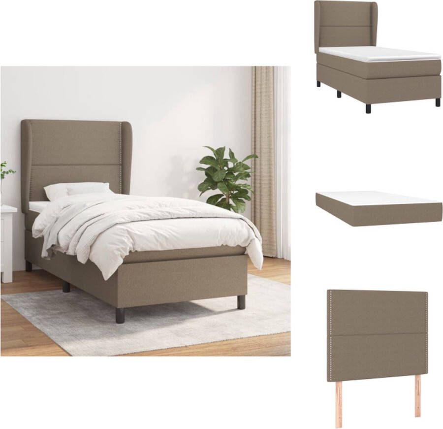 vidaXL Boxspringbed Pocketvering matras Middelharde ondersteuning Huidvriendelijk topmatras Kleur- taupe Afmetingen- 203 x 103 x 118 128 cm (L x B x H) Bed