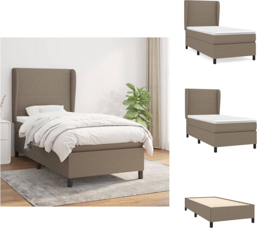 VidaXL Boxspringbed Pocketvering matras Middelharde ondersteuning Huidvriendelijk topmatras Taupe 203 x 93 x 118 128 cm Bed