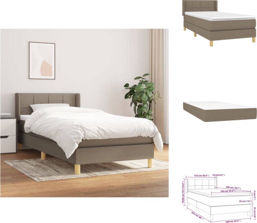 VidaXL Boxspringbed Pocketvering matras Middelharde ondersteuning Huidvriendelijk topmatras Taupe 203x103x78 88cm Bed