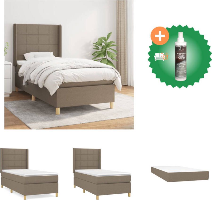 VidaXL Boxspringbed Pocketvering matras Middelharde ondersteuning Huidvriendelijk topmatras Taupe 203 x 103 x 118 128 cm Bed Inclusief Reiniger