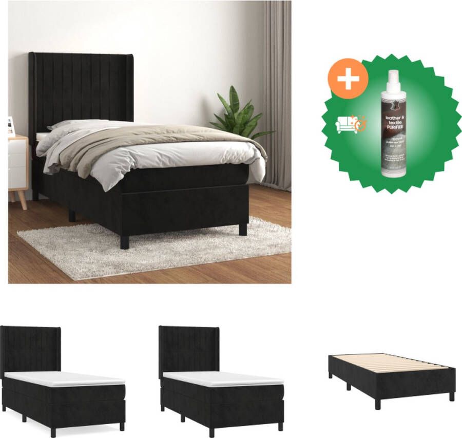 VidaXL Boxspringbed Pocketvering Matras Zacht Fluweel Verstelbaar Hoofdbord Middelharde Ondersteuning Huidvriendelijk Topmatras Kleur- Zwart 203 x 103 x 118 128 cm Bed Inclusief Reiniger