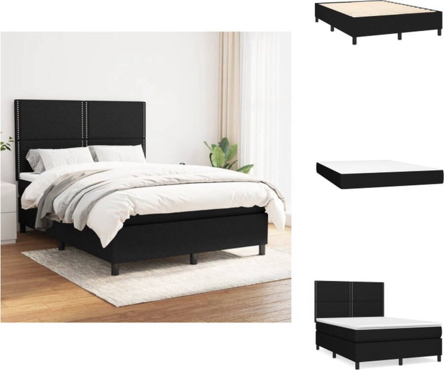 VidaXL Boxspringbed Zwarte stoffen bekleding Pocketvering matras In hoogte verstelbaar hoofdbord Middelharde ondersteuning Huidvriendelijke topmatras 193 x 144 x 118 128 cm 140 x 190 x 20 cm (matras) 140 x 190 x 5 cm (topmatras) Bed - Foto 2