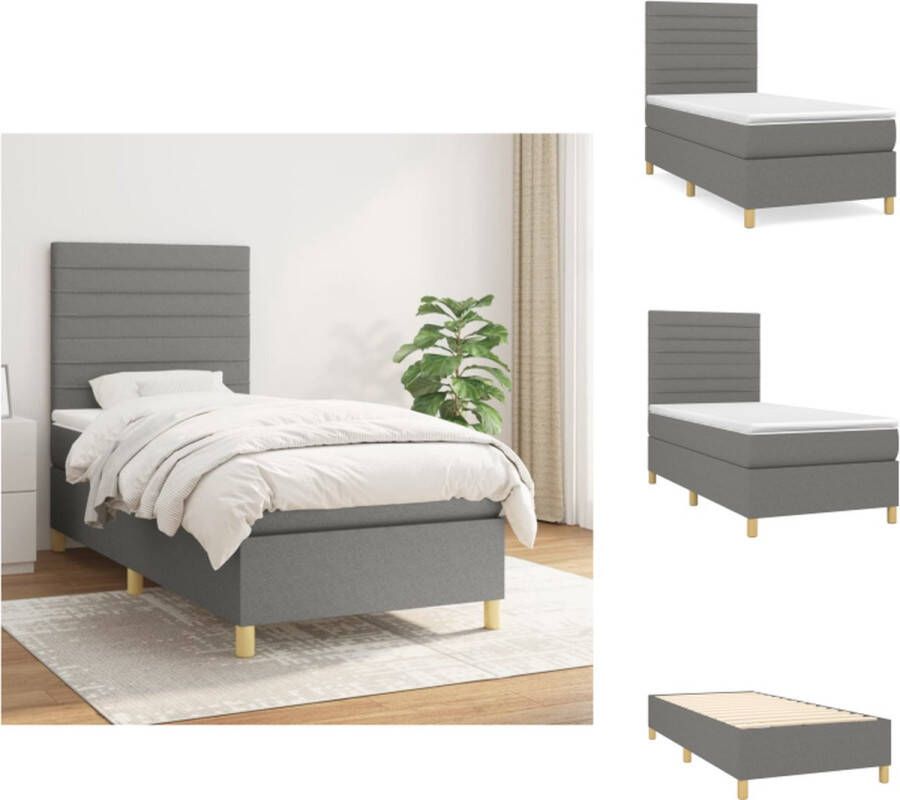 VidaXL Boxspringbed Pocketvering Middelhard Donkergrijs 203 x 100 x 118 128 cm Inclusief matras en topmatras Bed