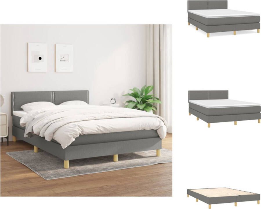 VidaXL Boxspringbed Pocketvering Middelhard Donkergrijs 203x144x78 88 cm Inclusief matras en topmatras Bed