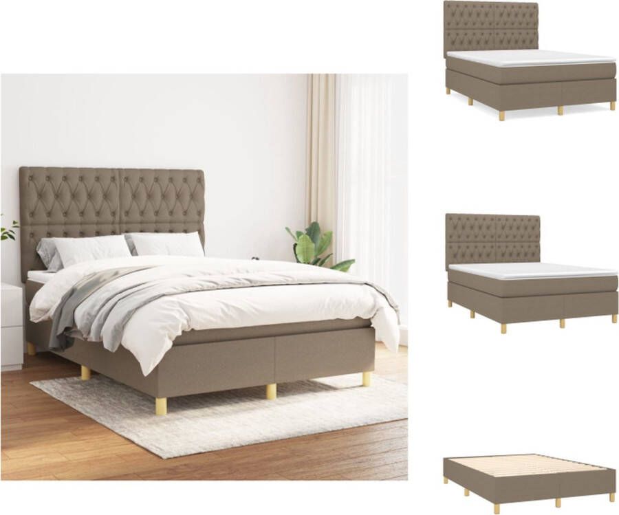 VidaXL Boxspringbed Pocketvering Middelhard Taupe 203 x 144 x 118 128 cm Inclusief matras en topmatras Bed