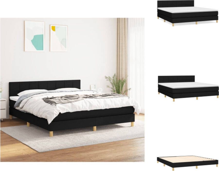 VidaXL Boxspringbed Duurzaam 160 x 200 cm Ingebouwde pocketvering matras middelharde ondersteuning Huidvriendelijke topmatras Kleur- zwart Materialen- stof multiplex bewerkt hout Inclusief montagehandleiding Bed - Foto 4