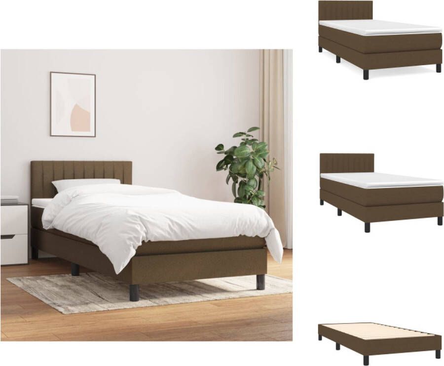 vidaXL Boxspringbed Pocketvering Middelharde ondersteuning 193 x 90 x 78 88 cm Donkerbruin stof Inclusief matras en topmatras Bed