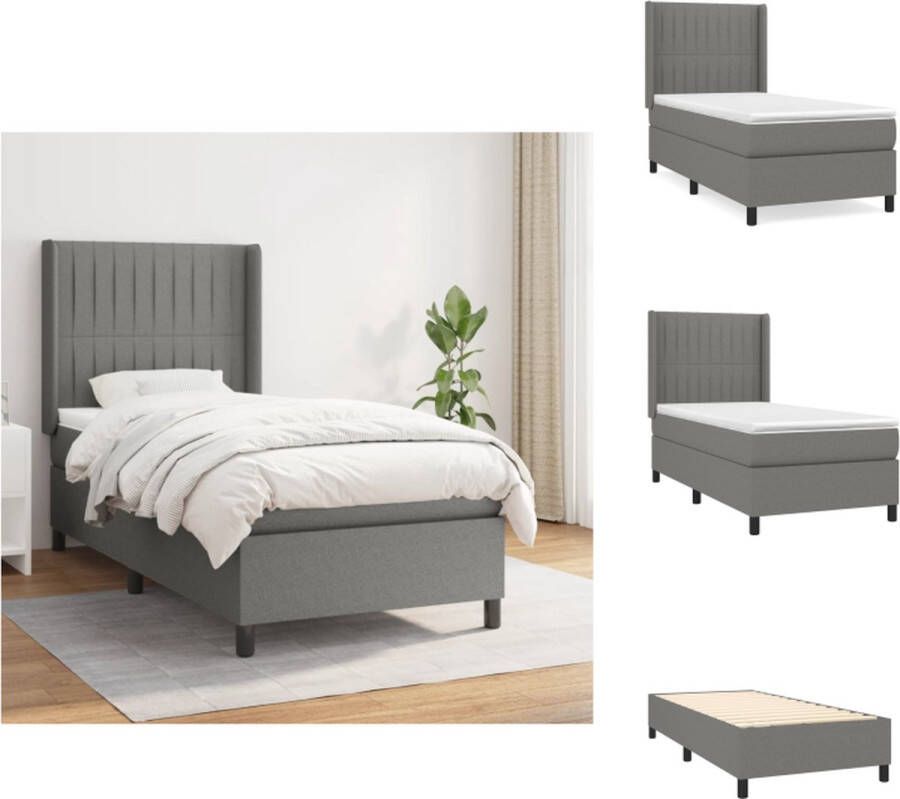 VidaXL Boxspringbed 193 x 93 x 118 128 cm Donkergrijs Duurzaam Verstelbaar hoofdbord Pocketvering matras Middelharde ondersteuning Huidvriendelijk topmatras Inclusief montagehandleiding Bed - Foto 3