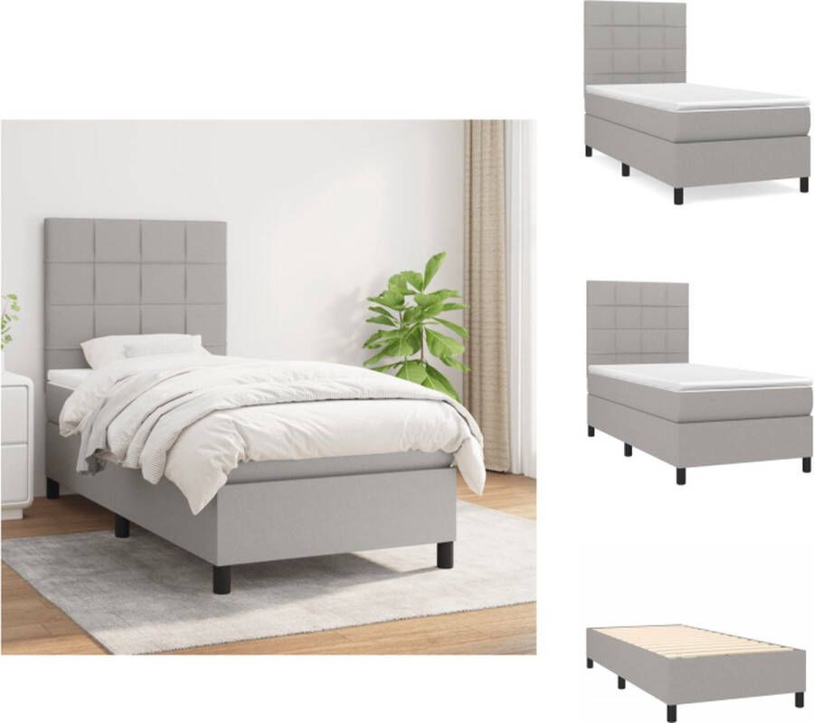 VidaXL Boxspringbed Pocketvering Middelharde ondersteuning 193x90x118 128 cm Lichtgrijs Inclusief matras en topmatras Bed