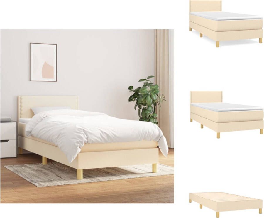 vidaXL Boxspringbed Pocketvering Middelharde ondersteuning Crème 203 x 90 x 78 88 cm Inclusief matras en topmatras Bed