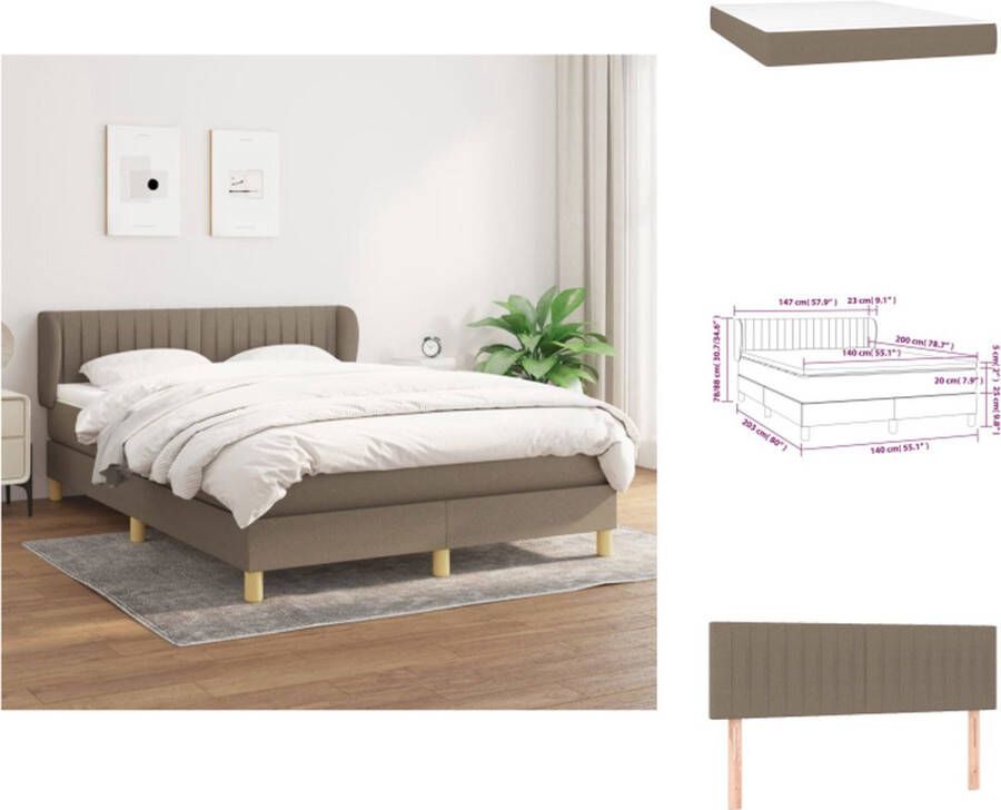 VidaXL Boxspringbed Pocketvering Middelharde ondersteuning Huidvriendelijk Kleur- Taupe Afmetingen- 203x147x78 88 cm Bed