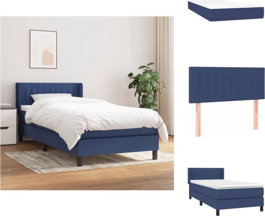 VidaXL Boxspring Bed Pocketvering 80 x 200 cm Blauw Verstelbaar hoofdbord Middelharde ondersteuning Huidvriendelijk topmatras Duurzaam materiaal Snelle montage Inclusief matras en topmatras Bed