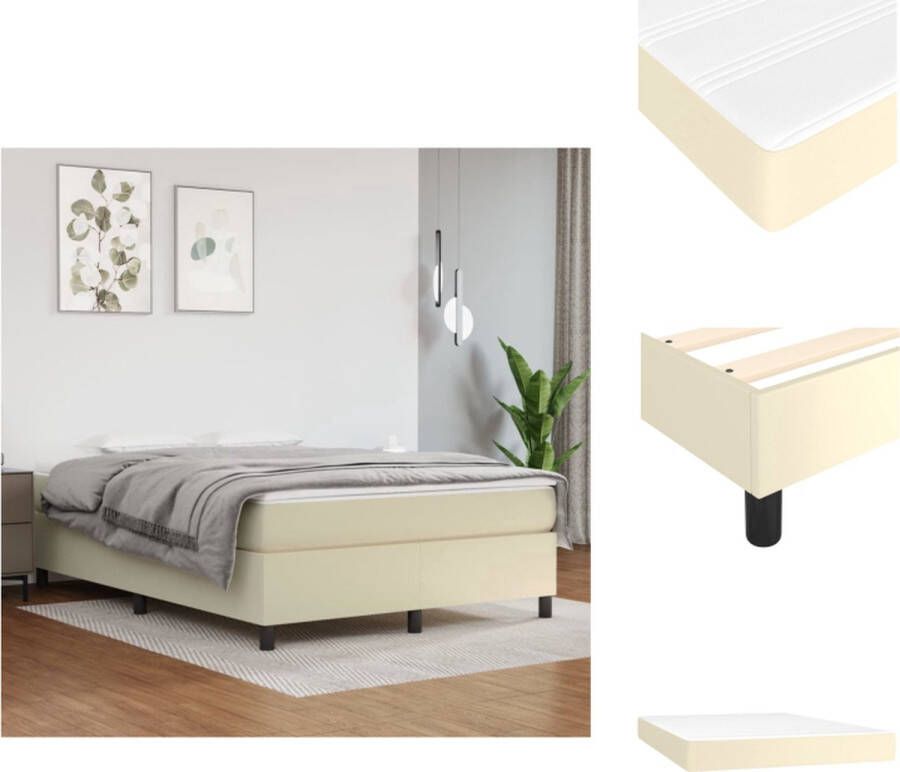 VidaXL Boxspring Boxsprings Bed Slaapmeubel Boxspring met matras kunstleer crèmekleurig 140x190 cm - Foto 3