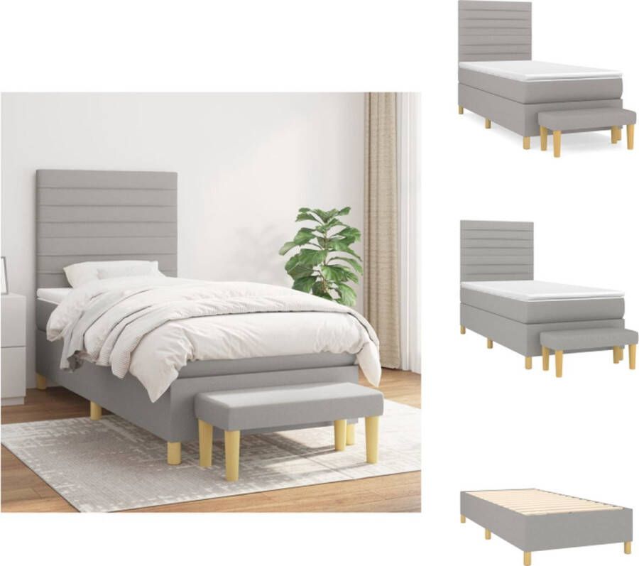 VidaXL Boxspringbed Pocketvering 203x100x118 128 cm Lichtgrijs Ademend en duurzaam Verstelbaar hoofdbord Geschikt voor rug- en buikslapers Inclusief matras en topmatras Te gebruiken als bankje Bed - Foto 2