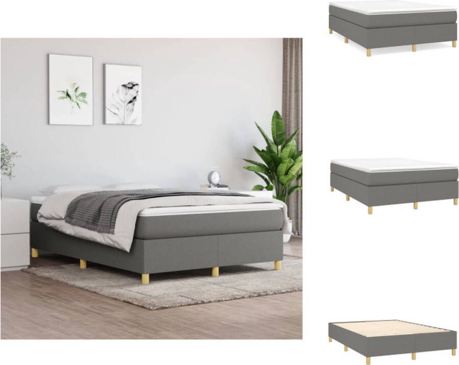VidaXL Boxspringbed Pocketvering Multiplex Lattenbodem Duurzaam Middelharde Ondersteuning Huidvriendelijk 193x140x35 cm Wit Donkergrijs Bed - Foto 2
