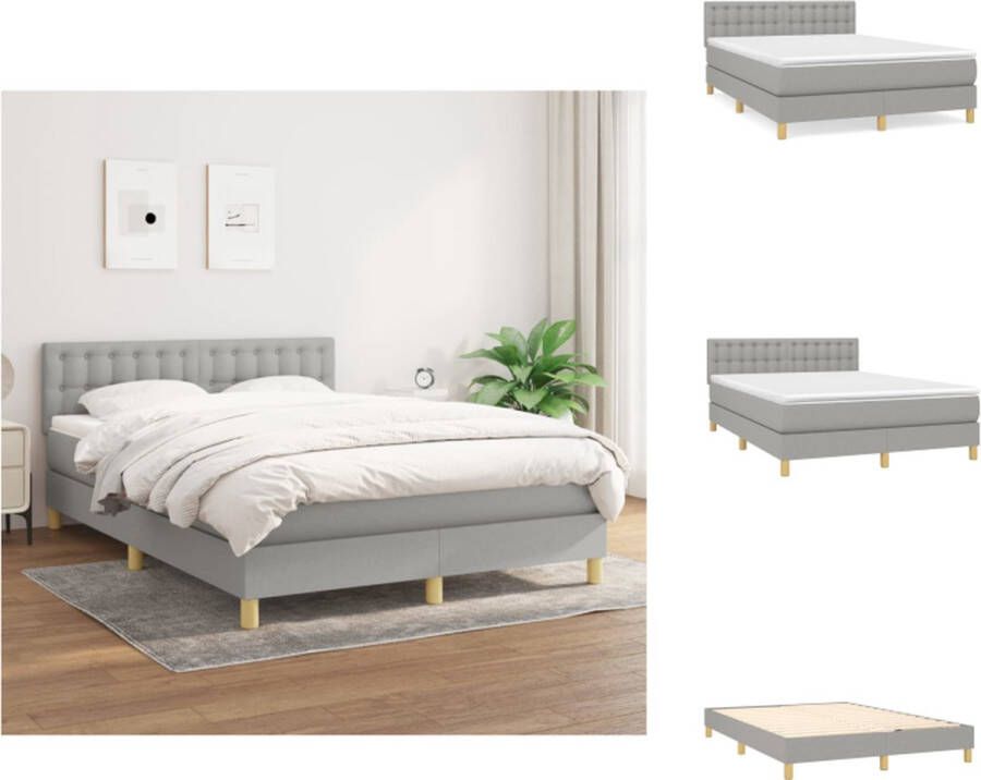 VidaXL Boxspringbed Praktisch 140 x 190 x 78 88 cm Duurzaam Hoogte verstelbaar Pocketvering matras Middelharde ondersteuning Huidvriendelijk topmatras Lichtgrijs Bed - Foto 1