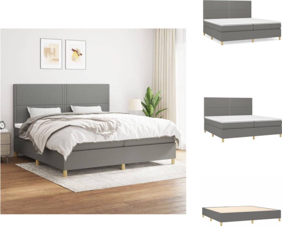 VidaXL Boxspringbed Premium Bedframe 203 x 200 x 118 128 cm Donkergrijs Inclusief 2 Matrassen en Topmatras Bed