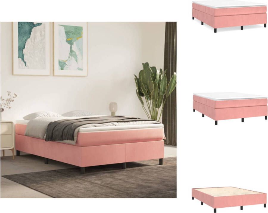 VidaXL Boxspringbed Roze 193 x 140 x 35 cm Fluweel Pocketvering Middelharde ondersteuning Huidvriendelijk Bed - Foto 2