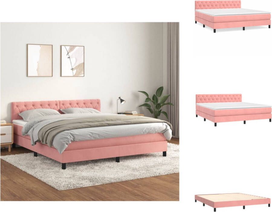 VidaXL Boxspringbed Roze 203 x 160 x 78 88 cm Fluweel Pocketveringmatras Middelharde ondersteuning Huidvriendelijk topmatras Bed - Foto 3