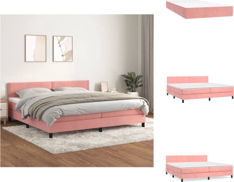 VidaXL Boxspringbed Roze Stof 203x200x78 88 cm Fluwelen stof Verstelbaar hoofdbord Pocketvering matras Middelharde ondersteuning Huidvriendelijk topmatras Montagehandleiding Bed - Foto 2