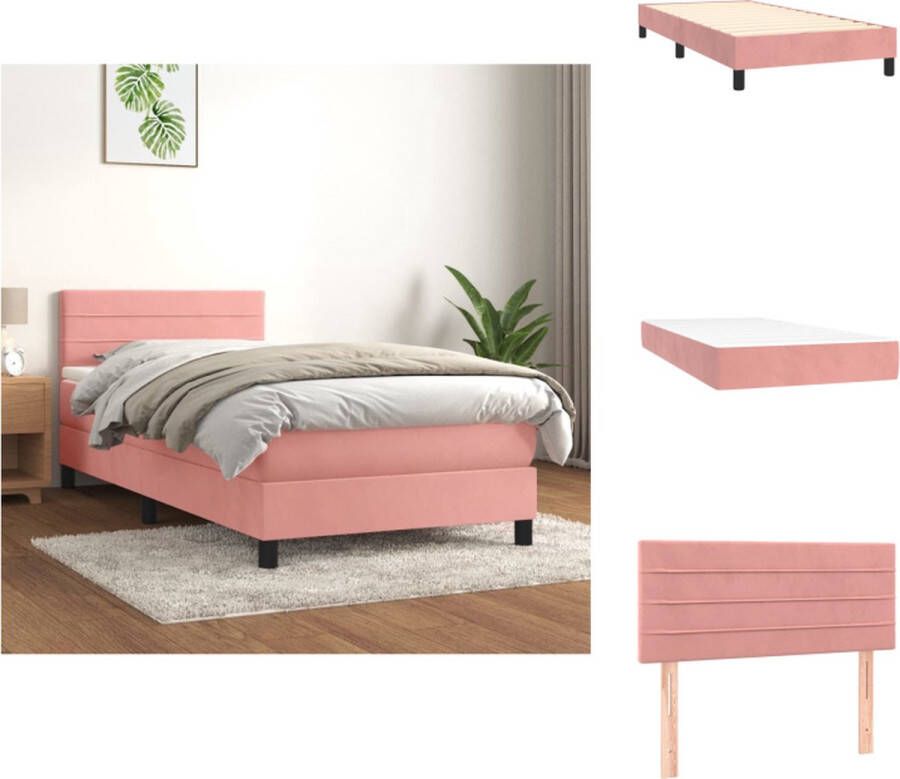 VidaXL Boxspringbed Roze 203 x 90 x 78 88 cm Fluwelen stof Verstelbaar hoofdbord Pocketvering matras Middelharde ondersteuning Huidvriendelijk topmatras Bed - Foto 4