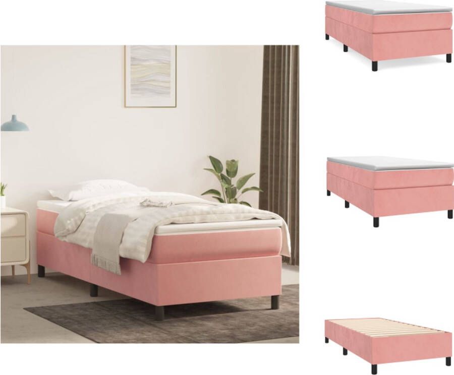 VidaXL Boxspringbed Roze 203x100x35 cm Fluwelen stof Pocketvering matras Middelharde ondersteuning Huidvriendelijk topmatras Multiplex lattenbodem Bed