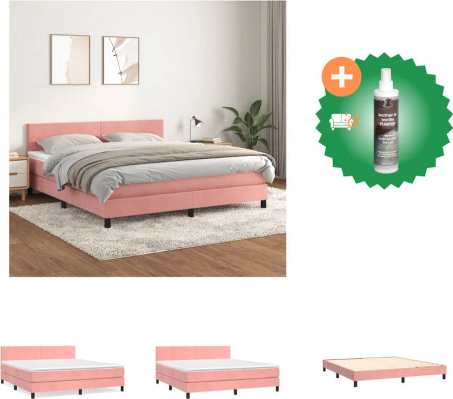 VidaXL Boxspringbed Roze Fluweel 180 x 200 cm Hoofdbord Verstelbaar Pocketvering Matras Middelharde Ondersteuning Huidvriendelijk Topmatras Bed Inclusief Reiniger