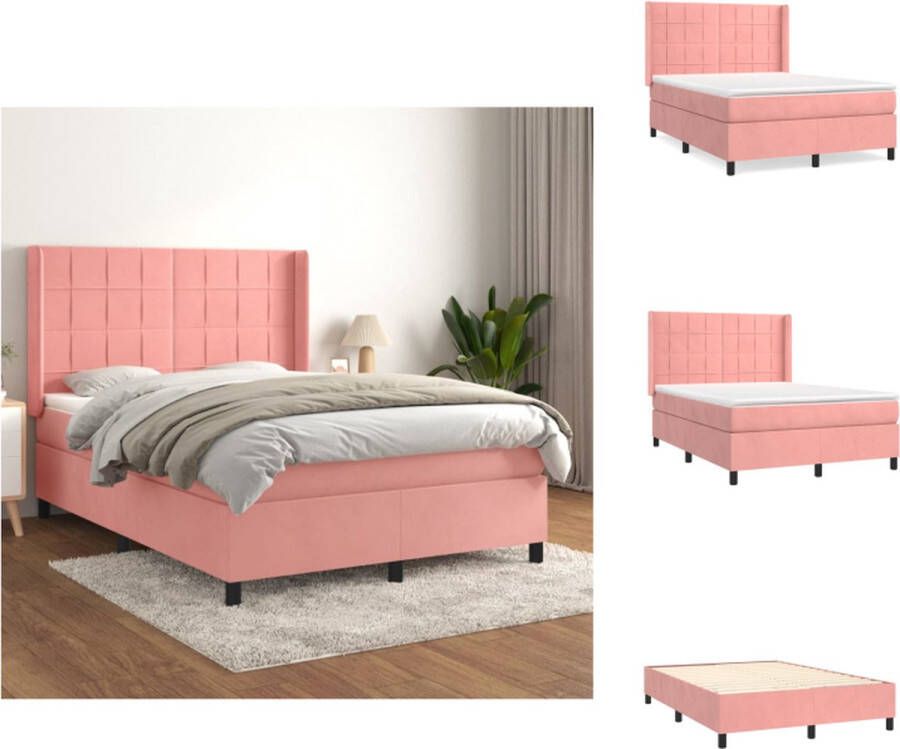 VidaXL Boxspring Boxsprings Bed Slaapmeubel Boxspring met matras fluweel roze 140x200 cm - Foto 2