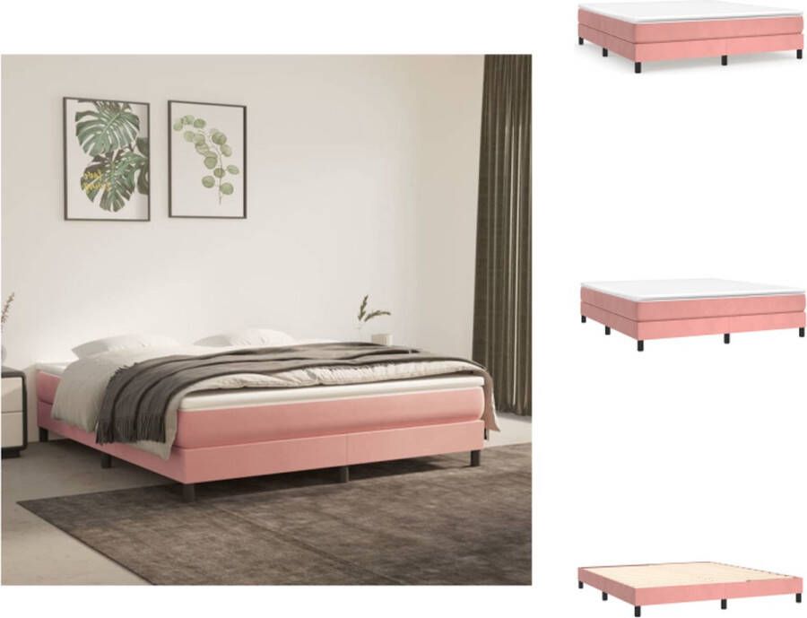 vidaXL Boxspringbed Roze fluweel 203x160x25 cm Pocketvering Middelharde ondersteuning Huidvriendelijk topmatras Multiplex lattenbodem Bed