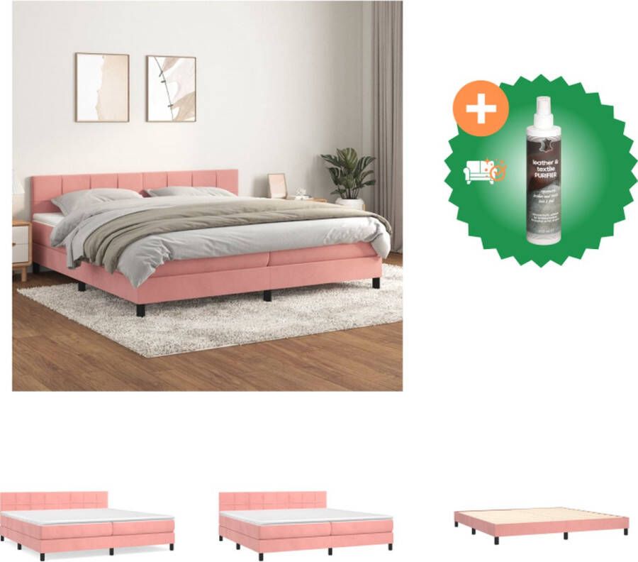 VidaXL Boxspringbed Roze Stof 203x200x78 88 cm Fluwelen stof Verstelbaar hoofdbord Pocketvering matras Middelharde ondersteuning Huidvriendelijk topmatras Montagehandleiding Bed Inclusief Reiniger