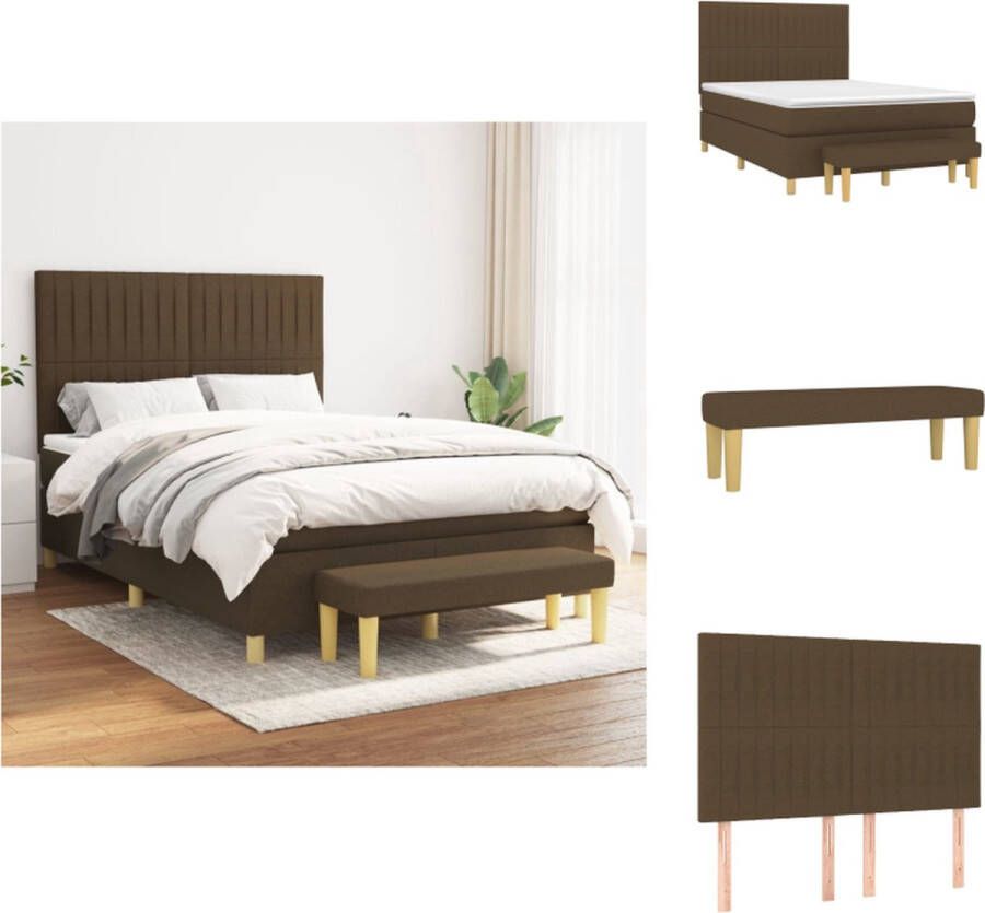 VidaXL Boxspringbed donkerbruin 203 x 144 x 118 128 cm Ademend duurzaam Verstelbaar hoofdbord Pocketvering matras Middelharde ondersteuning Huidvriendelijk topmatras Multifunctioneel bankje Inclusief montagehandleiding Bed