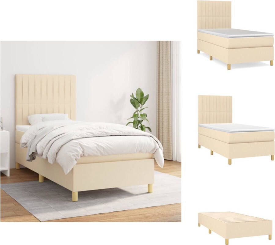 vidaXL Boxspringbed s Bed 203 x 90 x 118 128 cm Crème Pocketvering matras 90 x 200 x 20 cm Bedtopmatras 90 x 200 x 5 cm Bed