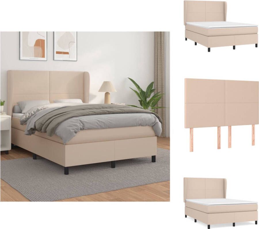 VidaXL Boxspringbed Cappuccino Kunstleer 140 x 200 x 118 128 cm Pocketvering Matras Middelharde Ondersteuning Huidvriendelijk Topmatras Bed - Foto 5