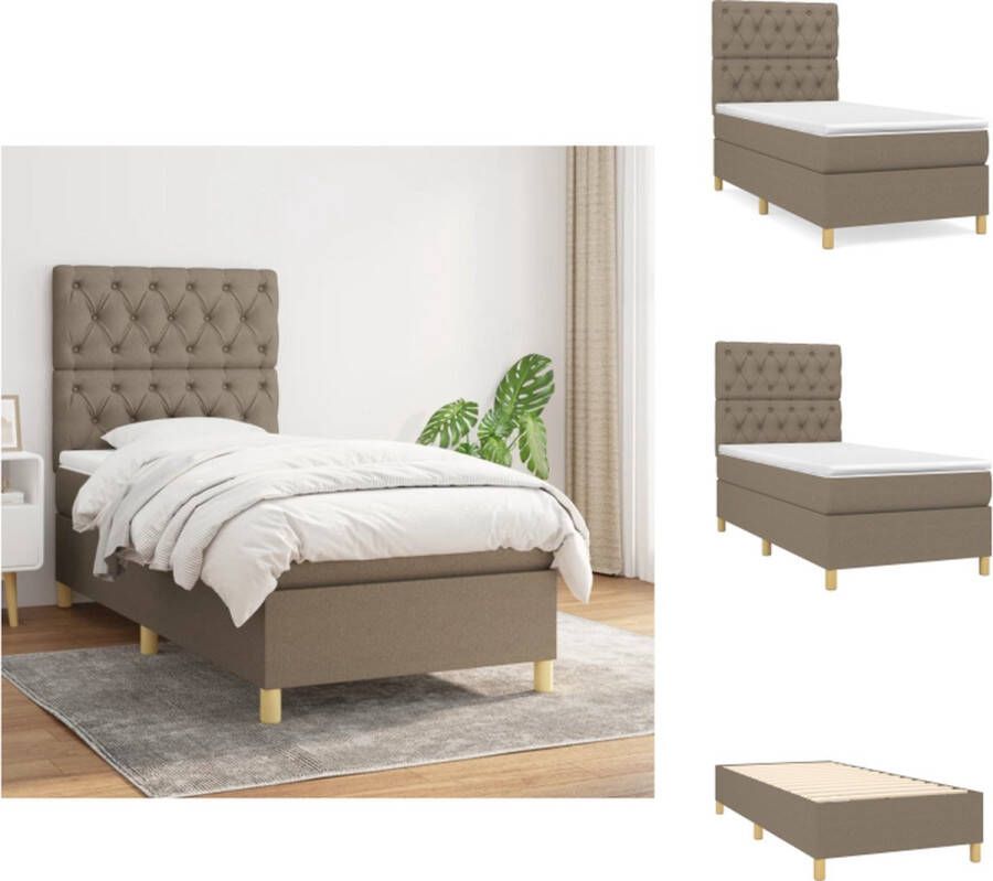 VidaXL Boxspringbed Serene Bed met verstelbaar hoofdbord pocketvering matras en huidvriendelijk topmatras 203 x 83 x 118 128 cm Taupe 80 x 200 x 20 cm (bedmatras) 80 x 200 x 5 cm (bedtopmatras) Bed