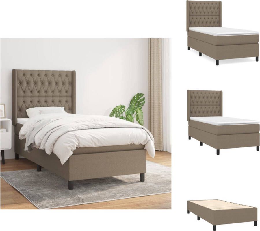 VidaXL Boxspringbed Stof 203 x 93 x 118 128 cm Taupe pocketvering matras en topmatras Duurzaam en comfortabel Bed