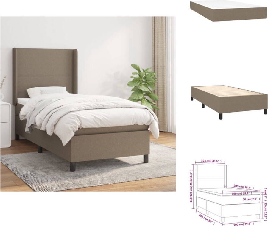 VidaXL Boxspringbed Stof 203x103x118 128cm Taupe Pocketvering matras Middelharde ondersteuning Bed