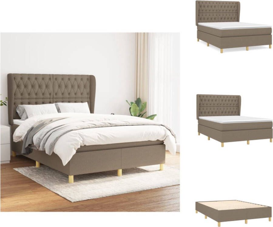 VidaXL Boxspringbed Comfort bed (193 x 147 x 118 128 cm) taupe stof pocketvering matras middelharde ondersteuning huidvriendelijk topmatras inclusief montagehandleiding Bed - Foto 2