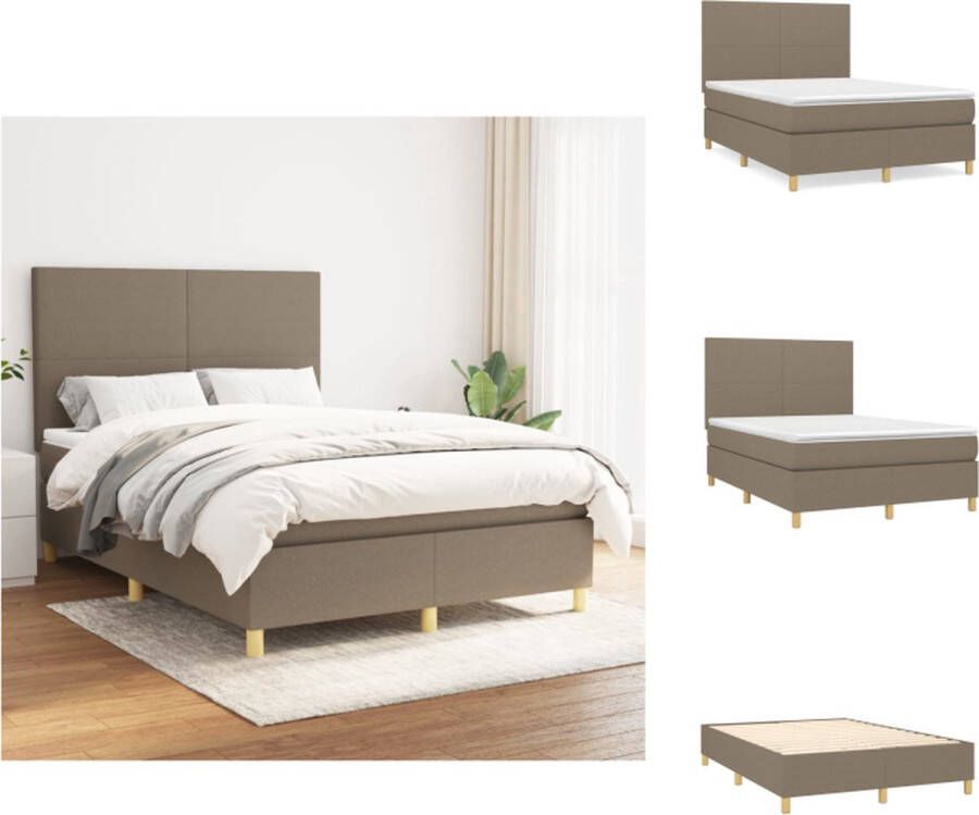 VidaXL Boxspringbed Comfort Bed 193 x 144 x 118 128 cm Taupe Pocketvering matras Middelharde ondersteuning Huidvriendelijk topmatras Incl montagehandleiding Bed - Foto 3