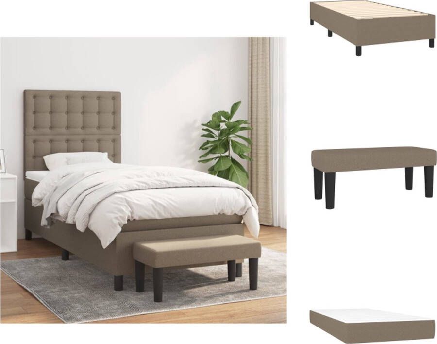 VidaXL Boxspringbed naam Bed 203x100x118 128 cm Kleur- Taupe Pocketvering matras Middelharde ondersteuning Huidvriendelijk topmatras Inclusief bankje Bed - Foto 5