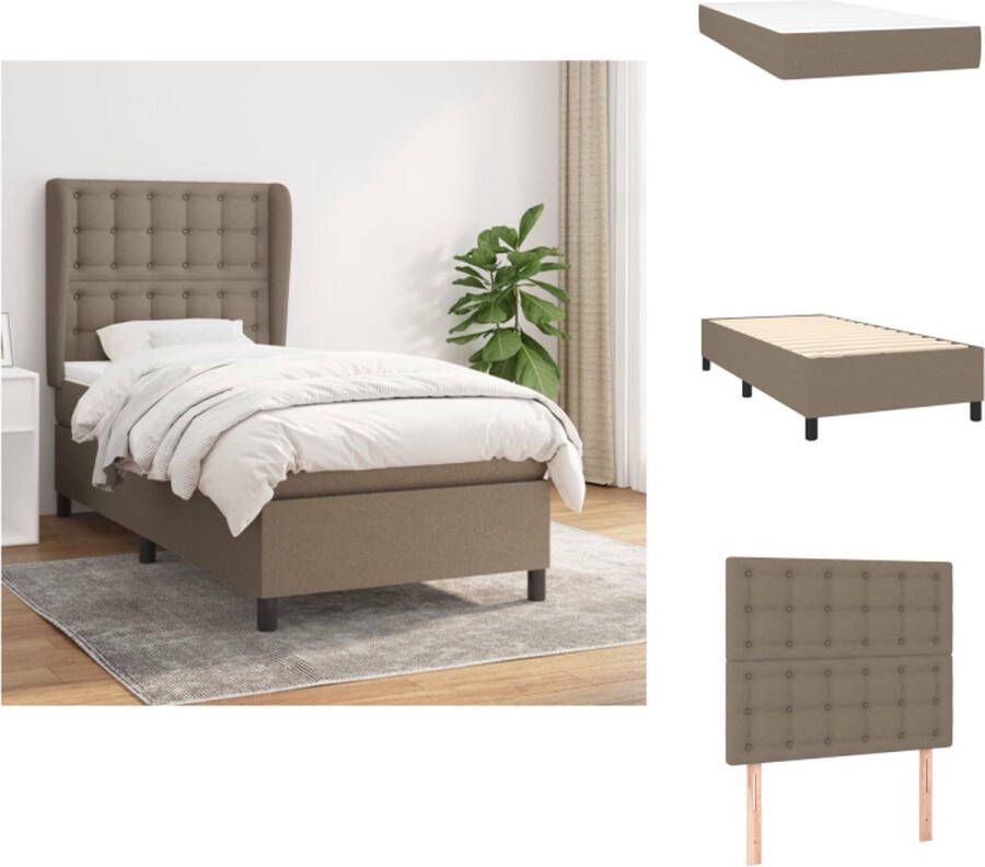 VidaXL Boxspringbed Taupe 203 x 103 x 118 128 cm Pocketvering matras Middelharde ondersteuning Huidvriendelijk topmatras Bed - Foto 1