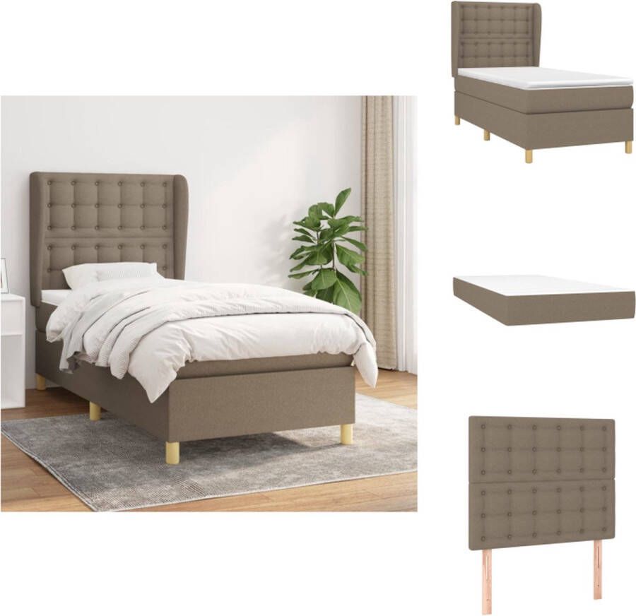 VidaXL Boxspringbed taupe 203 x 103 x 118 128 cm pocketvering matras middelharde ondersteuning huidvriendelijk topmatras Bed