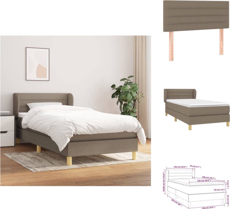 VidaXL Boxspringbed Taupe 203 x 103 x 78 88 cm Pocketvering matras Middelharde ondersteuning Bed