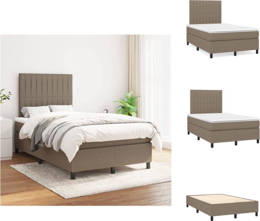 VidaXL Boxspringbed Taupe 203 x 120 x 118 128 cm Pocketvering matras Middelharde ondersteuning Huidvriendelijk topmatras Bed - Foto 1