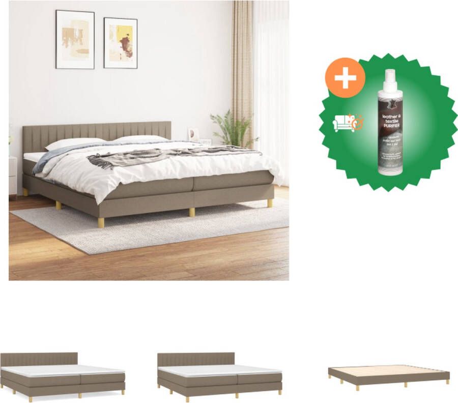 VidaXL Bedframe Boxspringbed Taupe 203x200x118 128cm Pocketvering matras Middelharde ondersteuning Huidvriendelijk topmatras Incl montagehandleiding Bed Inclusief Reiniger - Foto 2