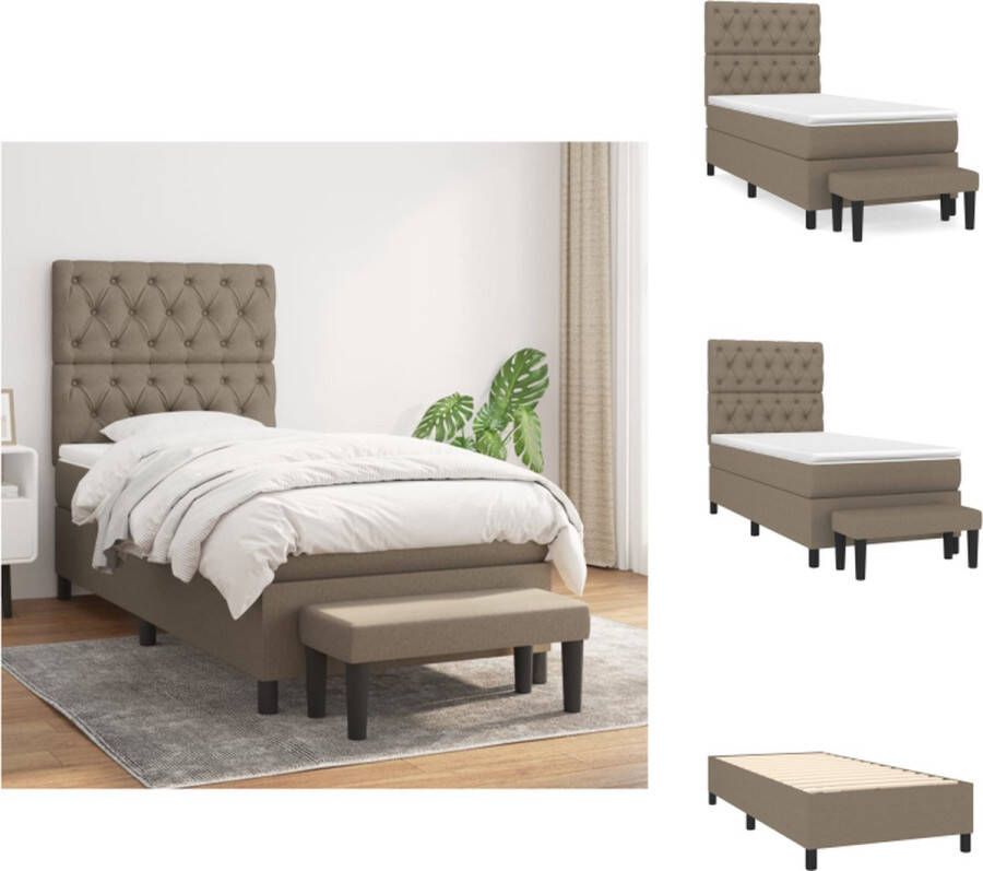 vidaXL Boxspringbed Taupe 203 x 83 x 118 128 cm Pocketvering Matras Middelharde Ondersteuning Huidvriendelijk Topmatras Multifunctioneel Bankje Bed