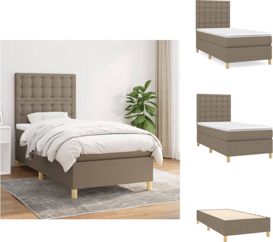 VidaXL Boxspringbed Taupe 203 x 90 x 118 128 cm Pocketvering matras Middelharde ondersteuning Huidvriendelijk topmatras Bed