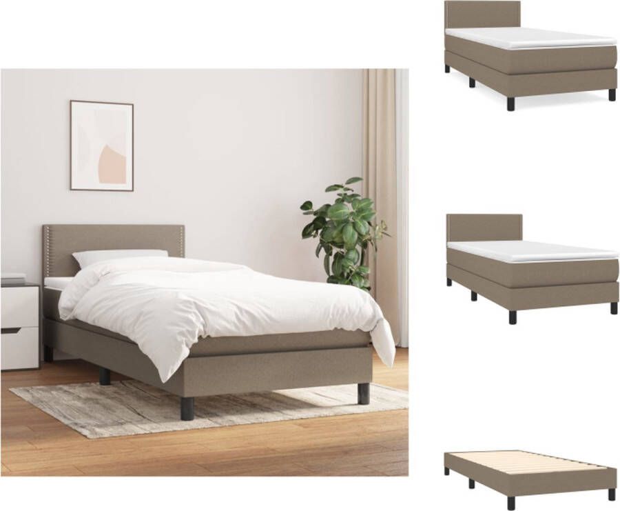 VidaXL Boxspringbed Taupe 203 x 90 x 78 88 cm pocketvering matras middelharde ondersteuning huidvriendelijk topmatras Bed