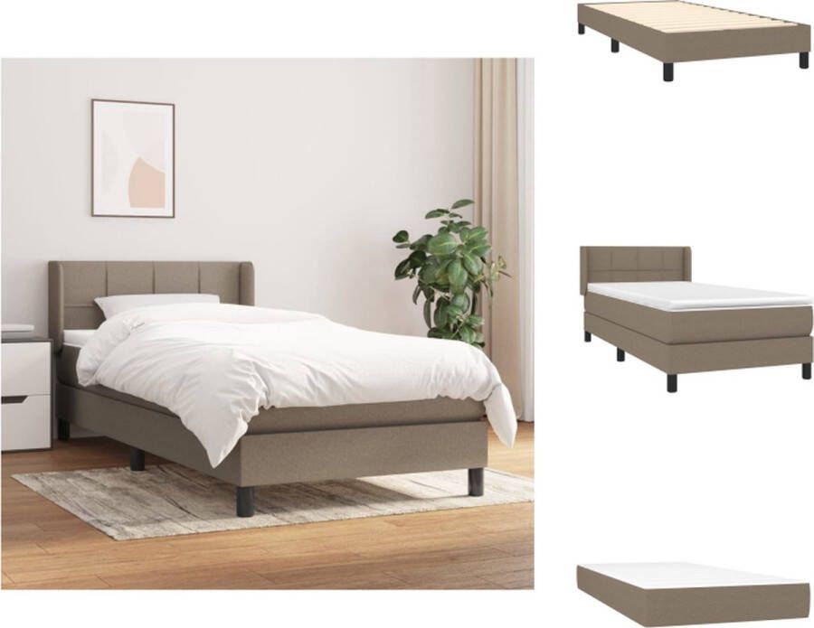 VidaXL Boxspringbed Taupe 203x103x78 88 cm Pocketvering matras Middelharde ondersteuning Huidvriendelijk topmatras Bed - Foto 1