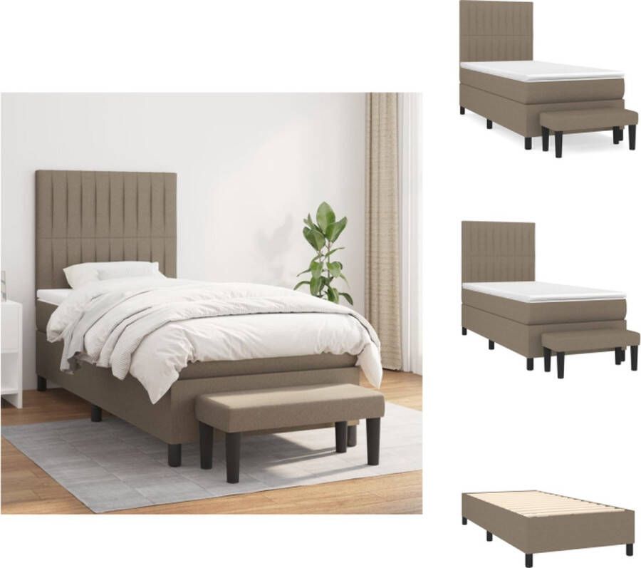 vidaXL Boxspringbed taupe 203x90x118 128cm pocketvering matras middelharde ondersteuning huidvriendelijk topmatras multifunctioneel bankje Bed