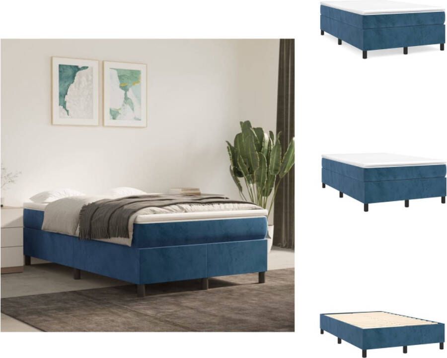 VidaXL Boxspringbed Velvet Pocketvering Middelharde ondersteuning Huidvriendelijk Multiplex lattenbodem Donkerblauw 203x120x35cm Bed